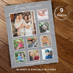 Create Your Own 9 Family Photo Collage Gray Fleece Blanket