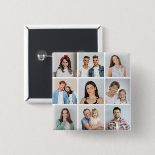 Create Your Own 9 Photo Collage 15 Cm Square Badge