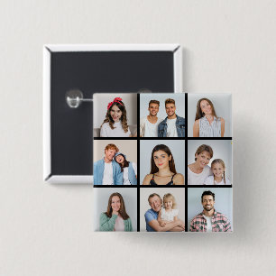 Create Your Own 9 Photo Collage 15 Cm Square Badge