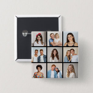 Create Your Own 9 Photo Collage 15 Cm Square Badge
