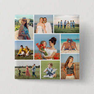 Create Your Own 9 Photo Collage 15 Cm Square Badge