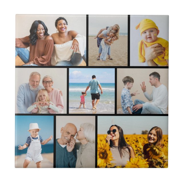 Create Your Own 9 Photo Collage Ceramic Tile (Front)