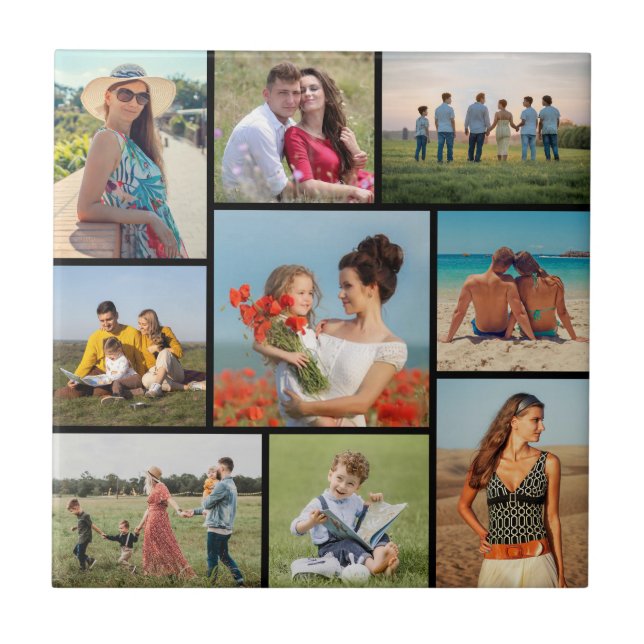 Create Your Own 9 Photo Collage Ceramic Tile (Front)