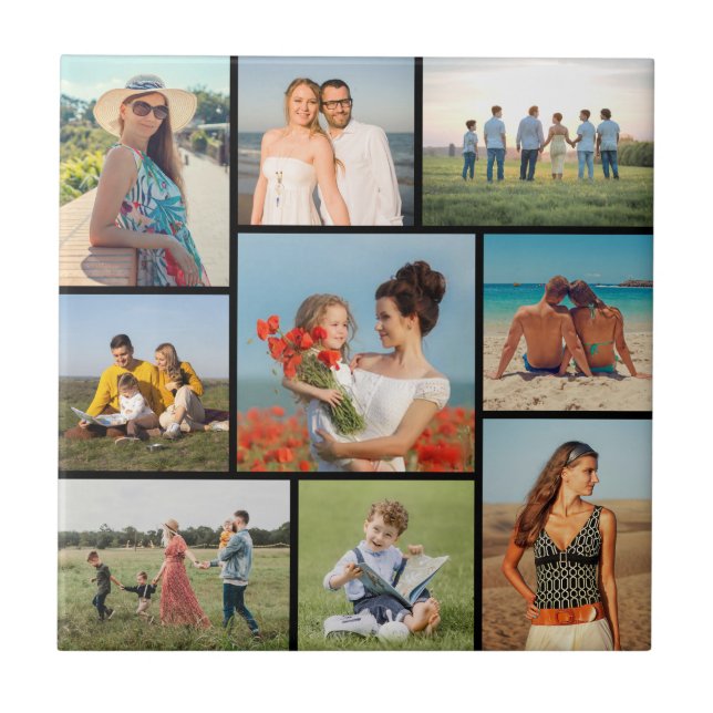 Create Your Own 9 Photo Collage Ceramic Tile (Front)