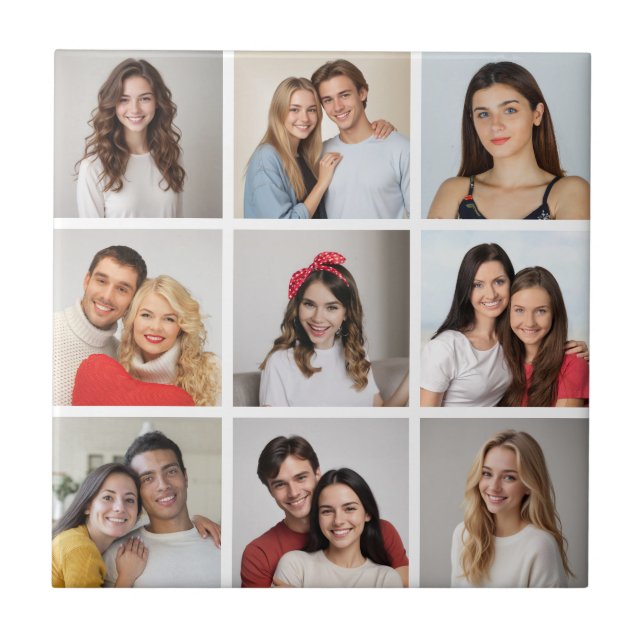 Create Your Own 9 Photo Collage Ceramic Tile (Front)