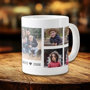 Create Your Own 9 Photo Collage Family Name White Large Coffee Mug