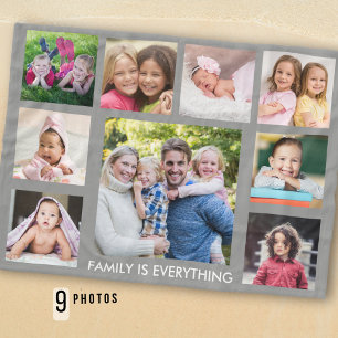 Create Your Own 9 Photo Collage Family Quote Grey Fleece Blanket