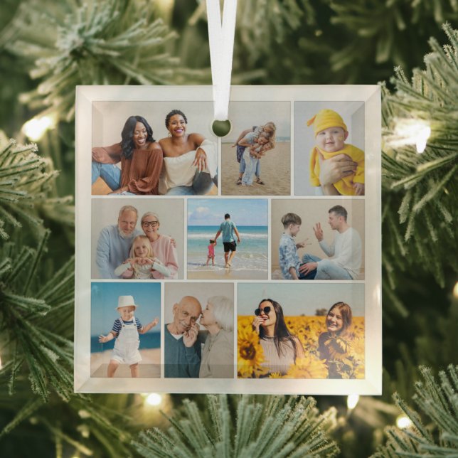 Create Your Own 9 Photo Collage Glass Tree Decoration (Insitu)