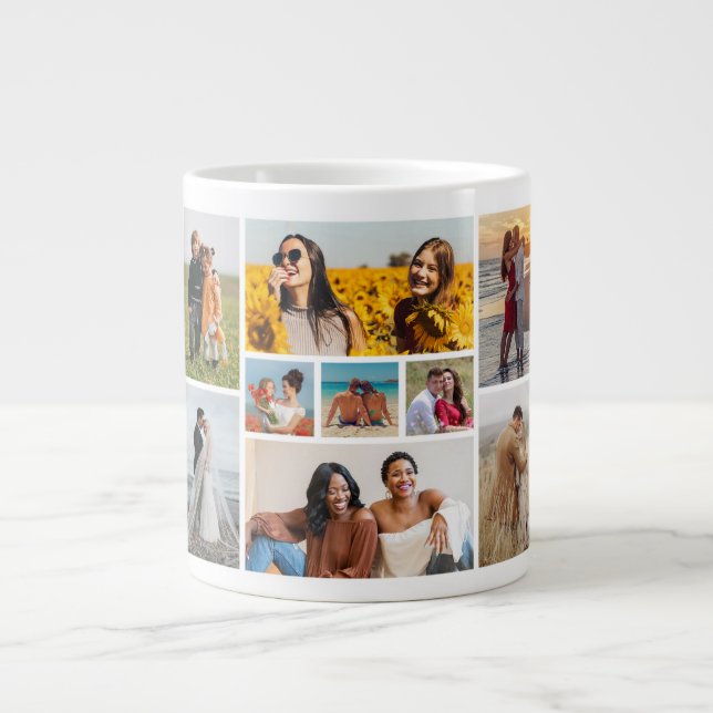 Create Your Own 9 Photo Collage Large Coffee Mug (Front)