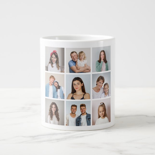 Create Your Own 9 Photo Collage Large Coffee Mug (Front)