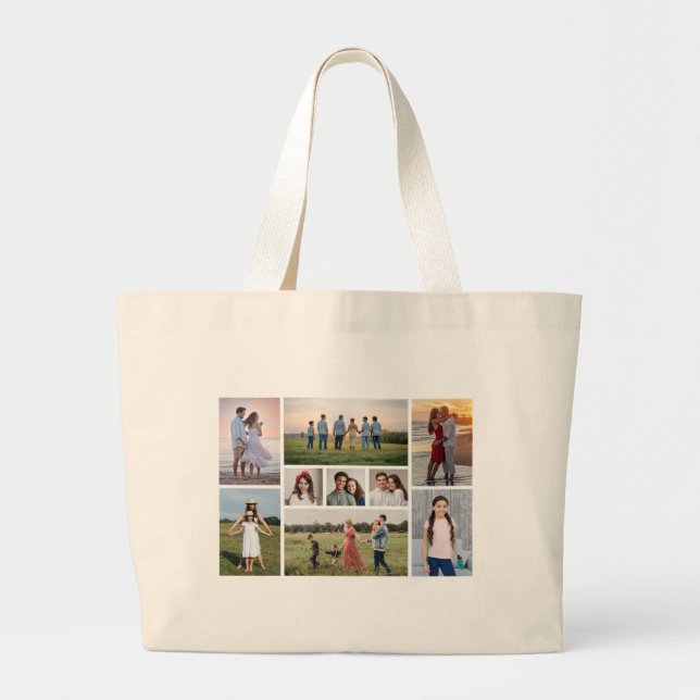 Create Your Own 9 Photo Collage Large Tote Bag (Front)