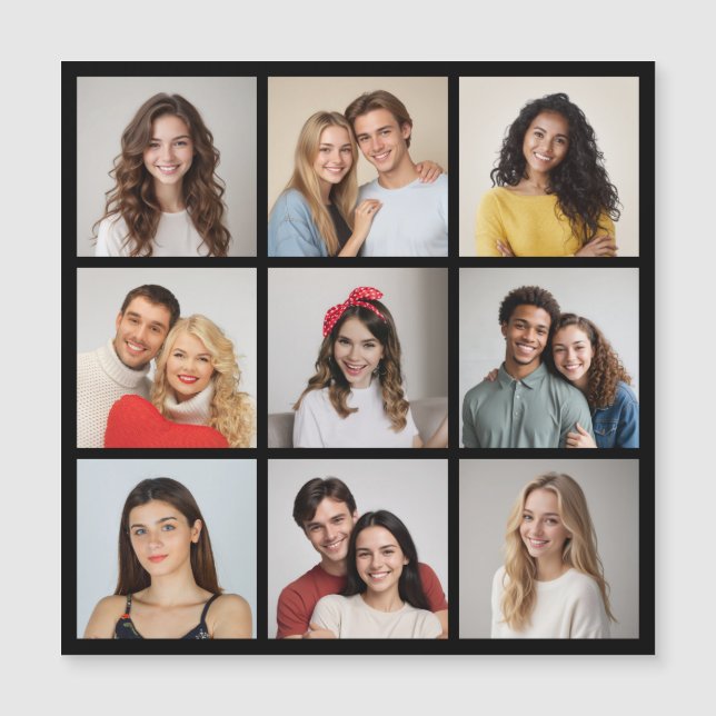 Create Your Own 9 Photo Collage Magnetic Card (Front)