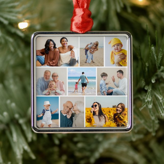 Create Your Own 9 Photo Collage Metal Ornament (Tree)