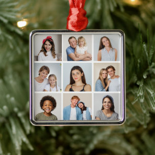 Create Your Own 9 Photo Collage Metal Ornament