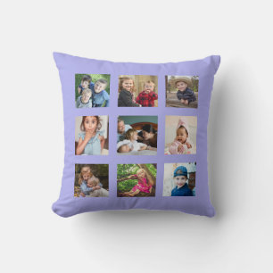 Create Your Own 9 Photo Collage Quote Periwinkle Cushion
