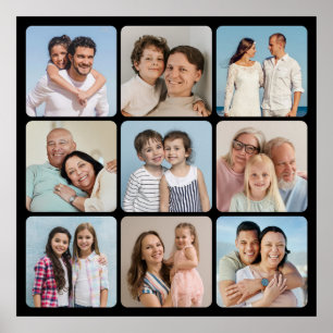 Create Your Own 9 Photo Collage Rounded Corners Poster