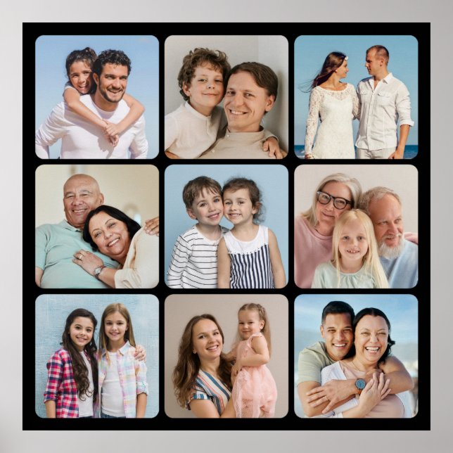 Create Your Own 9 Photo Collage Rounded Corners Poster (Front)