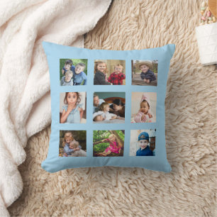 Create Your Own 9 Photo Collage Sky Blue Cushion