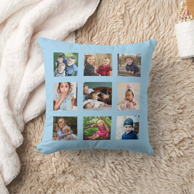 Create Your Own 9 Photo Collage Sky Blue Cushion (Blanket)