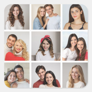 Create Your Own 9 Photo Collage Square Sticker