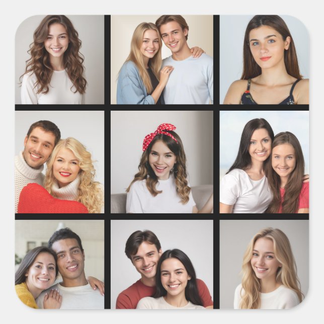 Create Your Own 9 Photo Collage Square Sticker (Front)