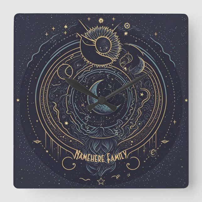 Create Your Own Abstract Celestial Lunar Square Wall Clock (Front)