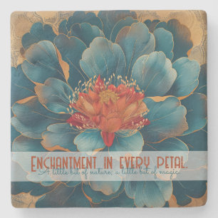 Create Your Own Abstract Teal Blue Orange Peony Stone Coaster