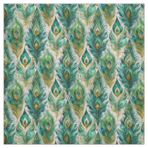 Create Your Own Abstract Teal Peacock Feathers Fabric