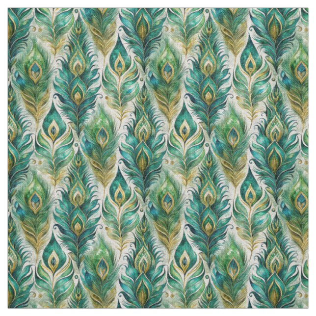 Create Your Own Abstract Teal Peacock Feathers Fabric (Swatch)