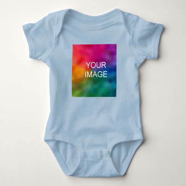 Create Your Own Add Text Upload Photo Light Blue Baby Bodysuit (Front)