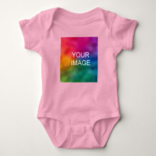 Create Your Own Add Text Upload Photo to Pink Baby Bodysuit
