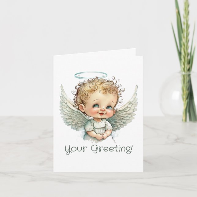 Create Your Own Adorable Baby Christmas Angel Holiday Card (Front)
