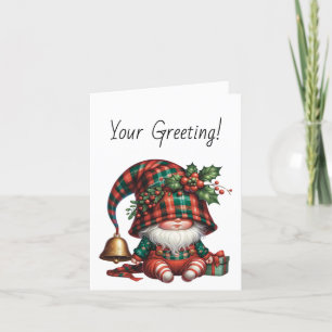 Create Your Own Adorable Shy Christmas Plaid Gnome Holiday Card