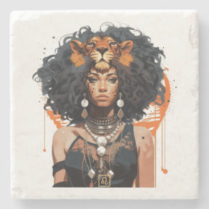 Create Your Own African American Queen Leo Stone Coaster