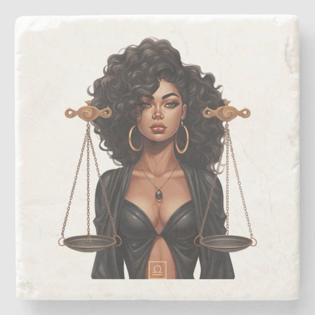 Create Your Own African American Queen Libra Stone Coaster (Front)