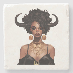 Create Your Own African American Queen Taurus Stone Coaster