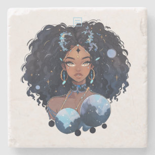 Create Your Own African American Woman Aquarius Stone Coaster