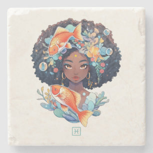 Create Your Own African American Woman Pisces Stone Coaster