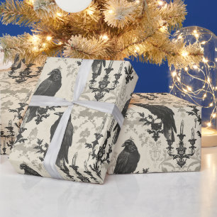 Create Your Own Antique Gothic Raven Damask Wrapping Paper