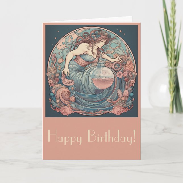 Create Your Own Art Nouveau Aquarius Zodiac Holiday Card (Front)