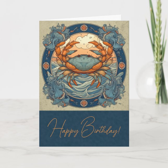 Create Your Own Art Nouveau Cancer Zodiac Holiday Card (Front)