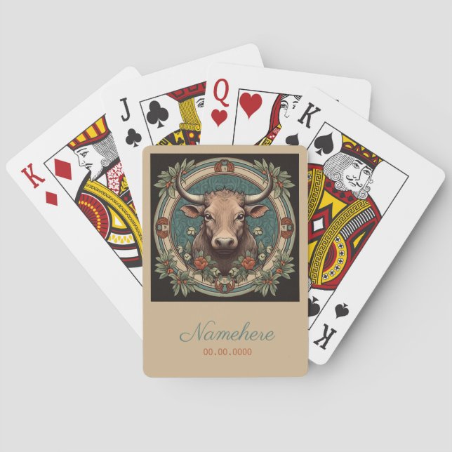 Create Your Own Art Nouveau Taurus Zodiac Playing Cards (Back)