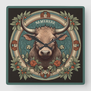 Create Your Own Art Nouveau Taurus Zodiac Square Wall Clock