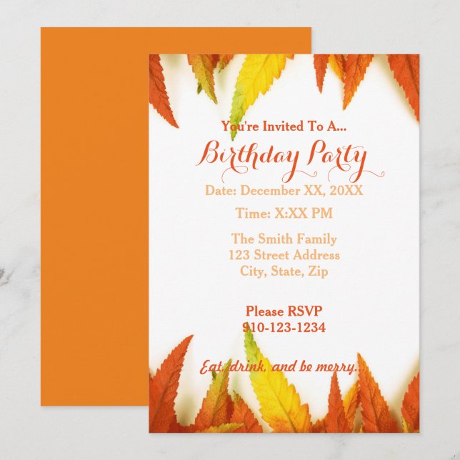 Create Your Own Autumn Birthday Party Invitation (Front/Back)