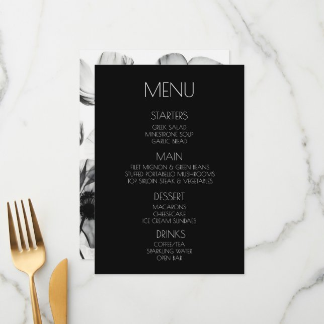 Create Your Own - B&W X-Ray Wildflowers Menu (Front/Back In Situ)