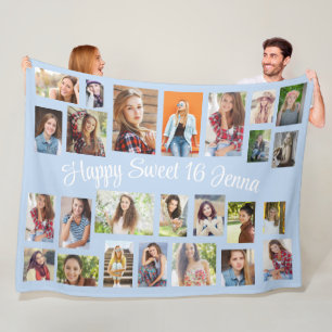 Create Your Own Baby Blue 25 Photo Happy Sweet 16 Fleece Blanket