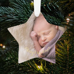 Create Your Own Baby's First Star Photo Christmas Ornament<br><div class="desc">Create your own custom, personalised, beautiful elegant faux gold script / typography, star shaped acrylic holiday christmas ornament. To customise, simply add your favourite family / couple / kids / pets / wedding photo to the front & the back, and type in your text / greetings / names / date...</div>