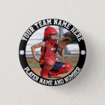 Create Your Own Baseball Player Photo Name 3 Cm Round Badge<br><div class="desc">Photo of a baseball or softball catcher ready to receive the ball from the pitcher on a pin button. The photo template is easy to customise. Gift for a player or a team of softball, baseball, hockey, basketball, football, or any other sport. Easily place a square photo in the template...</div>