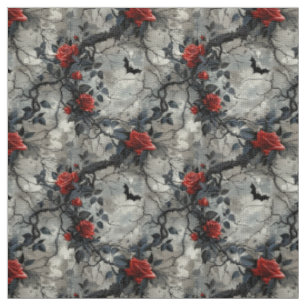 Create Your Own Bats Red Roses Gothic Grey Fabric