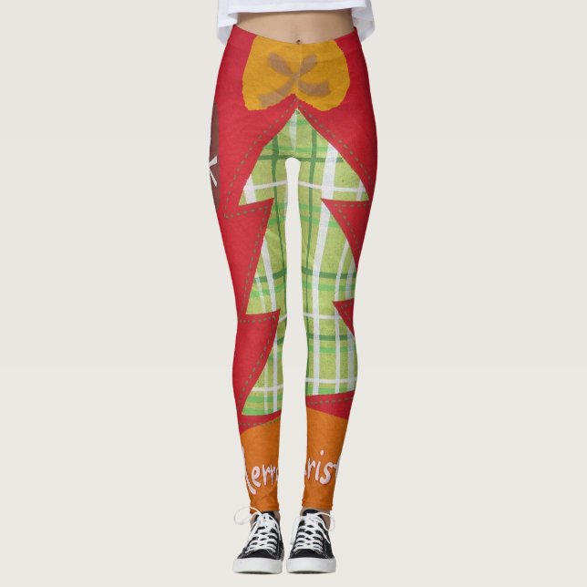 Create your own Beautiful Christmas Tree Design Leggings (Front)